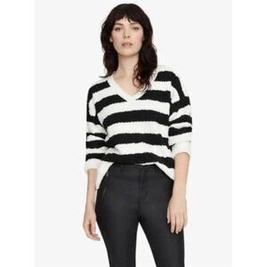 53.  SANCTUARY Womens White Stretch Slitted Textured Sherpa Striped Sweater 1X